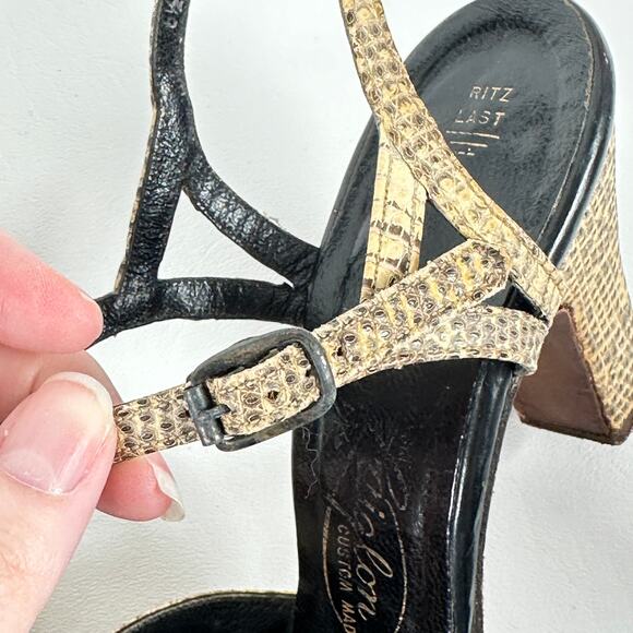 Vintage 1950s Reptile Peep-Toe Sandals by L'aiglon Custom Made Size 6.5 N - Picture 6 of 10